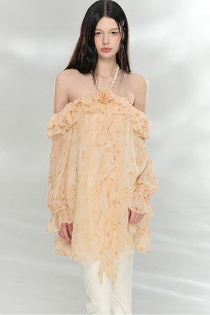 Flowing Ruffled Halter Dress
