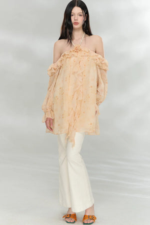 Flowing Ruffled Halter Dress