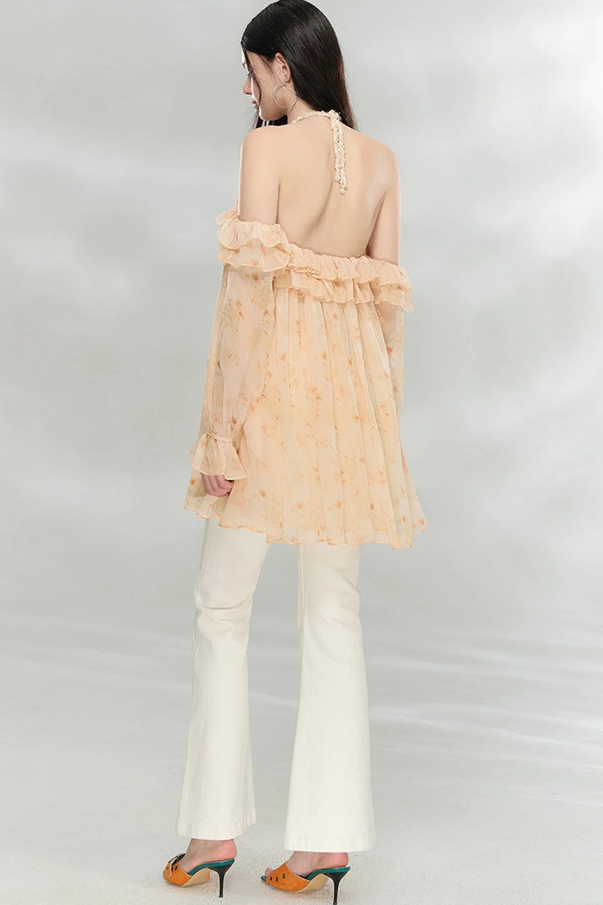 Flowing Ruffled Halter Dress
