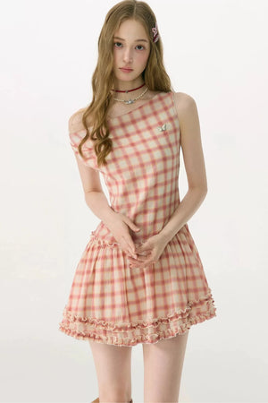 Flutter Collar Plaid Dress