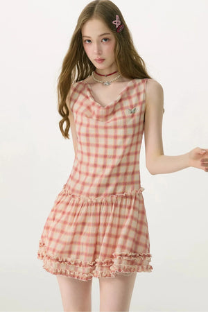 Flutter Collar Plaid Dress