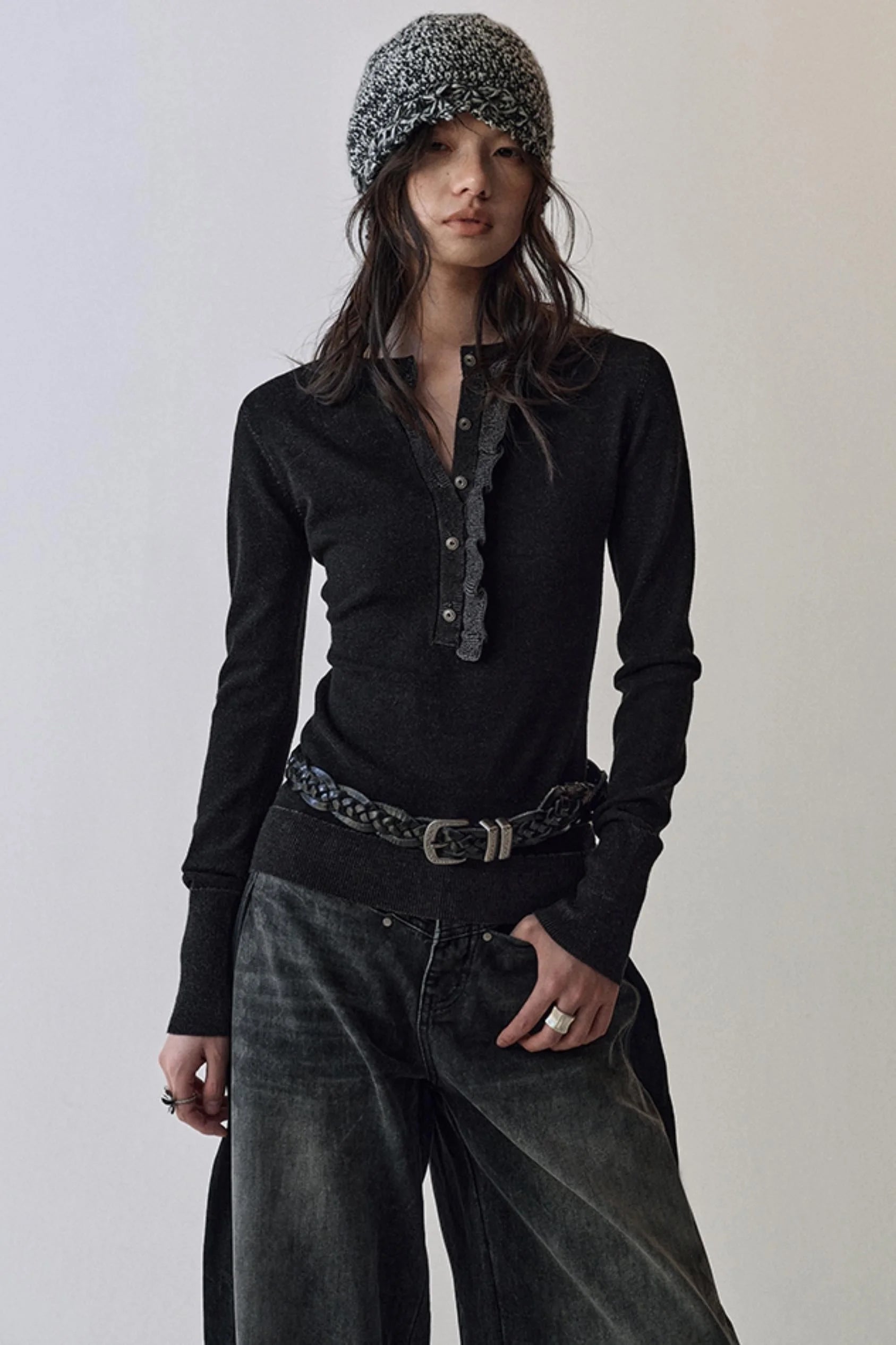 Flutter Crew Neck Knit Top