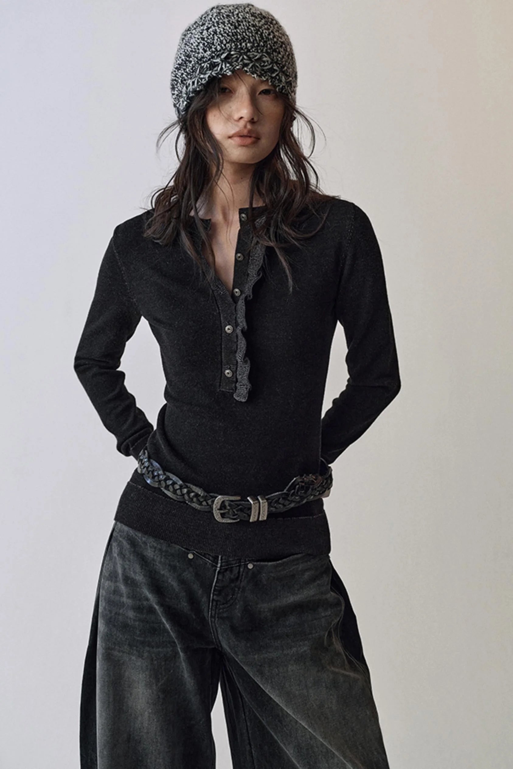 Flutter Crew Neck Knit Top