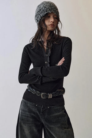 Flutter Crew Neck Knit Top