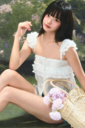 Flutter Sleeve Babydoll Top Set-Up