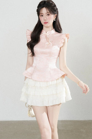 Flutter-Sleeve Pink Blouse