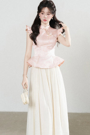 Flutter-Sleeve Pink Blouse