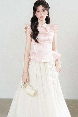 Flutter-Sleeve Pink Blouse