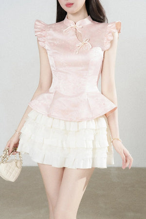 Flutter-Sleeve Pink Blouse