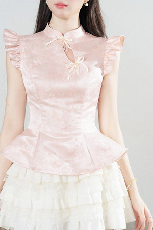 Flutter-Sleeve Pink Blouse