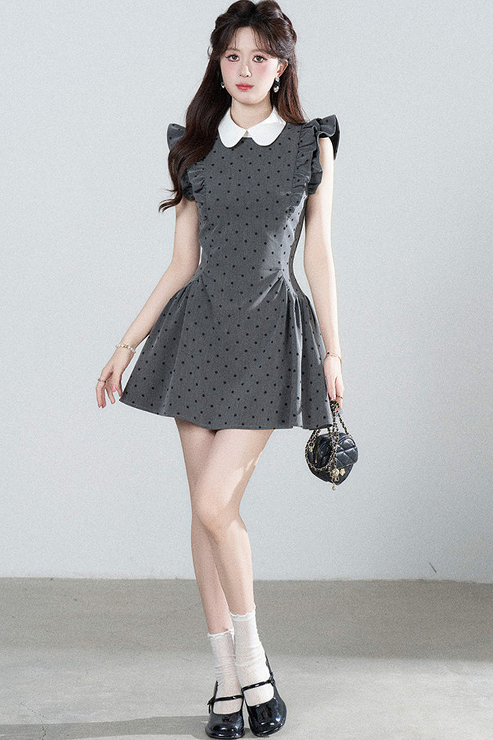 Flutter-Sleeve Polka Dot Dress