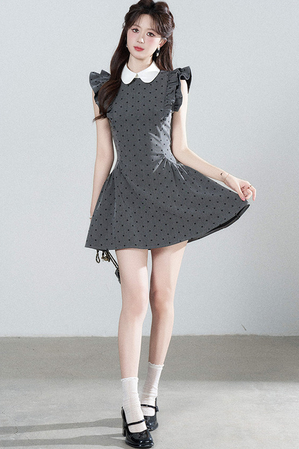 Flutter-Sleeve Polka Dot Dress