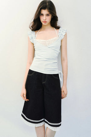 Flutter Sleeve Spliced T-Shirt