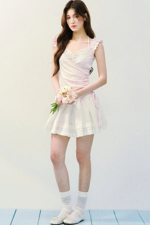 Flutter Sleeve Spliced T-Shirt