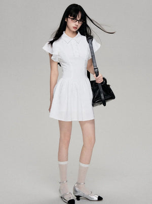 Fly Sleeve Polo Neck A-Line Dress