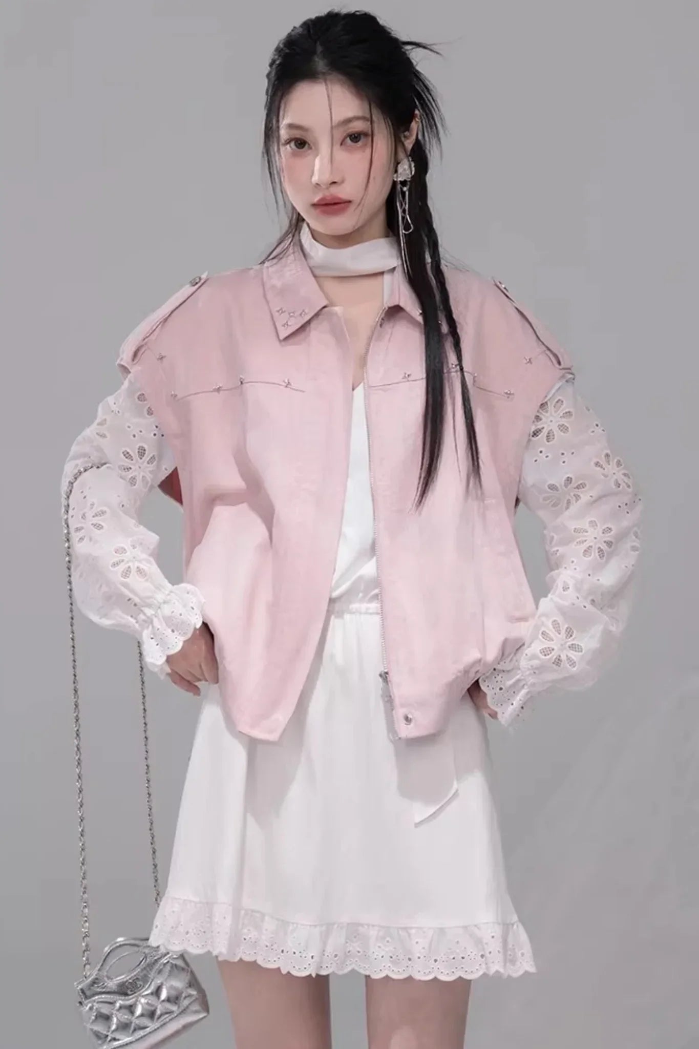 Fog Pink Denim Vest Jacket