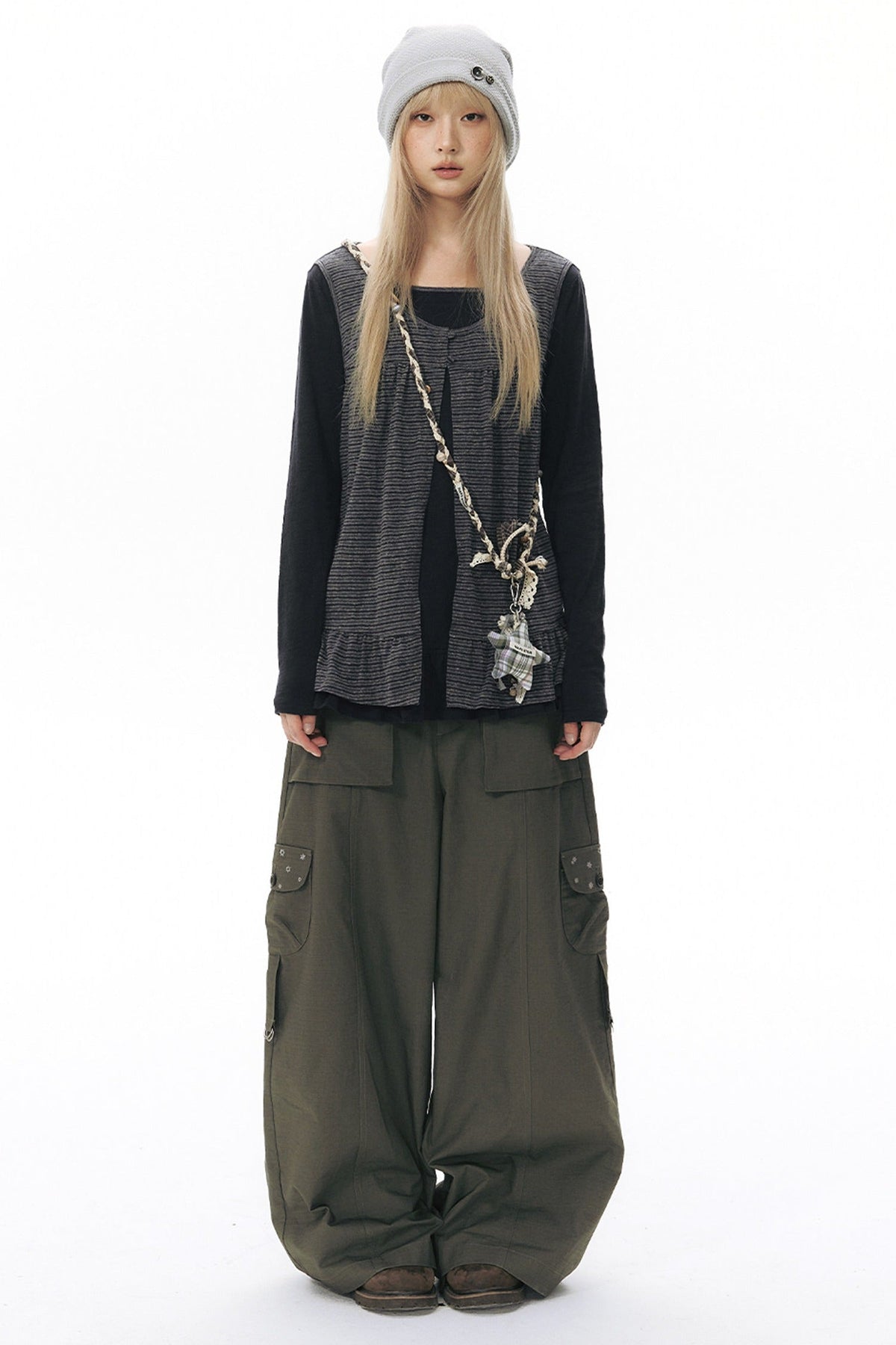 Foldable Hem Wide Leg Pants