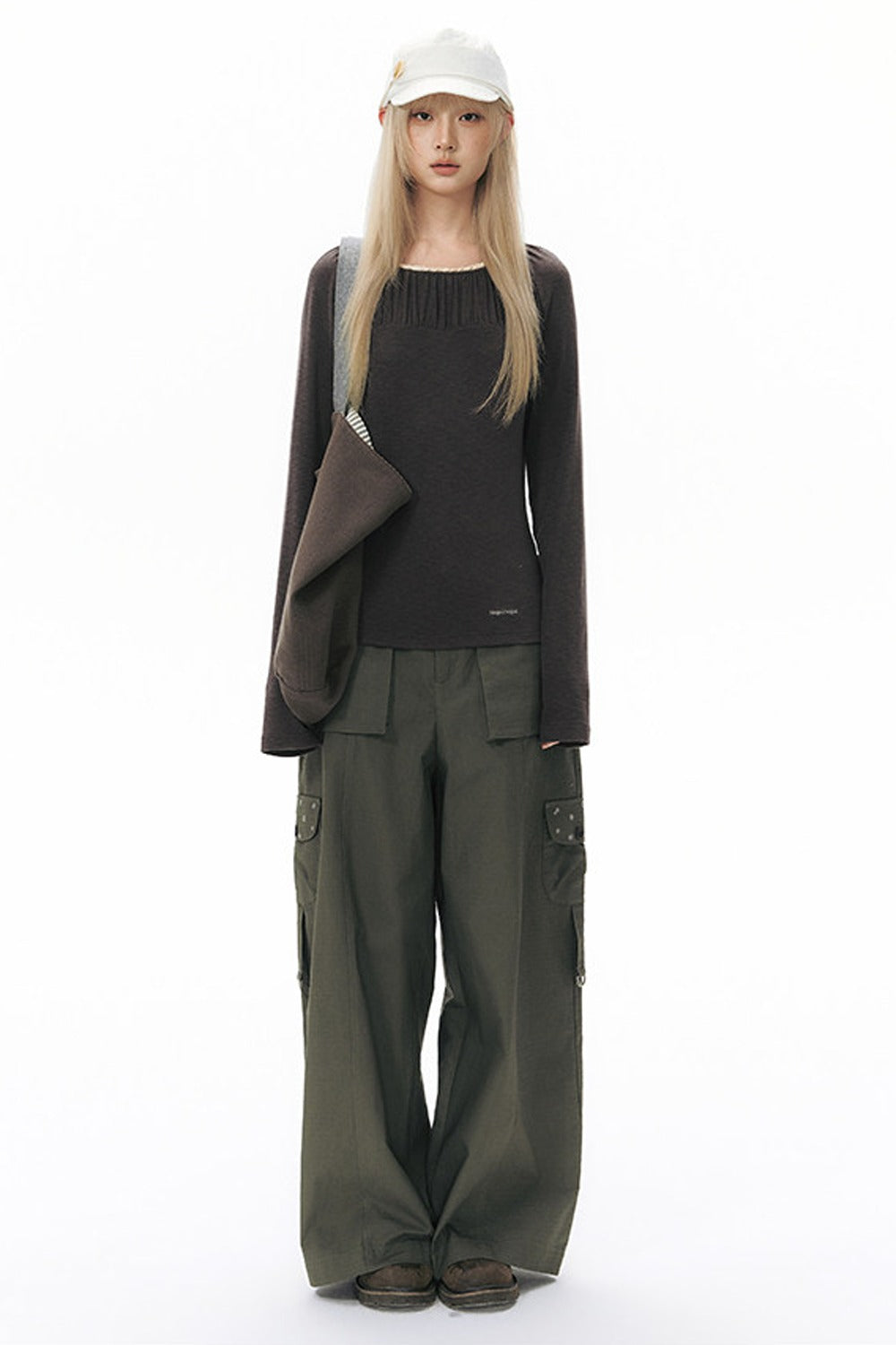 Foldable Hem Wide Leg Pants