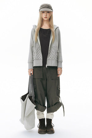 Foldable Hem Wide Leg Pants