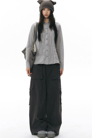 Foldable Hem Wide Leg Pants