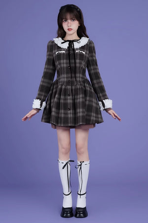 Fragrance Lace Collar Tweed Long Sleeve Dress