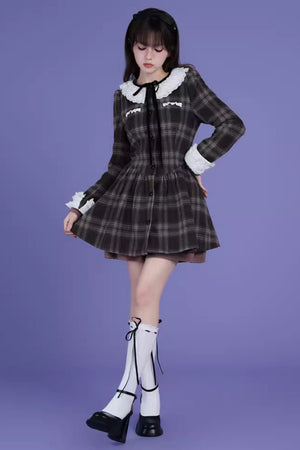 Fragrance Lace Collar Tweed Long Sleeve Dress
