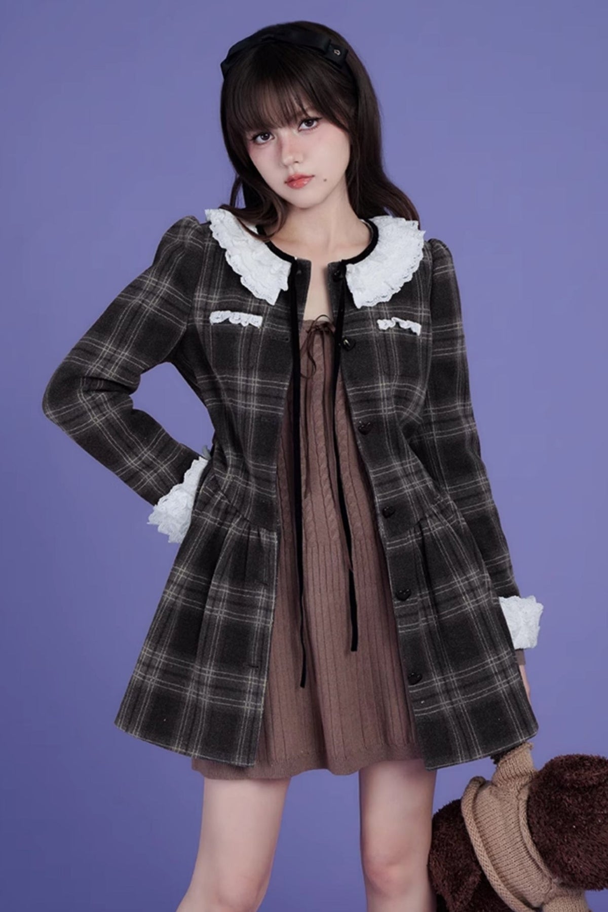 Fragrance Lace Collar Tweed Long Sleeve Dress