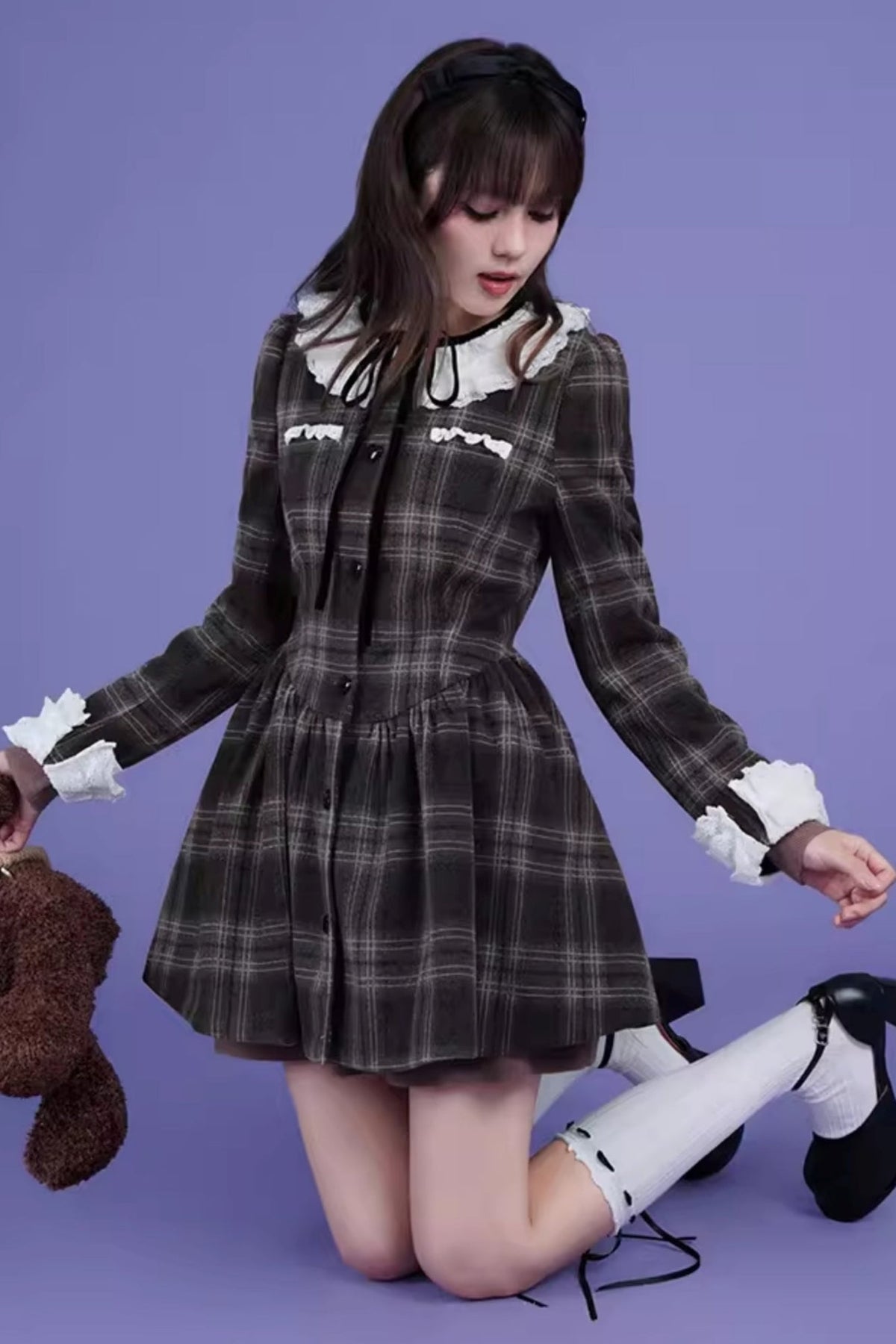 Fragrance Lace Collar Tweed Long Sleeve Dress