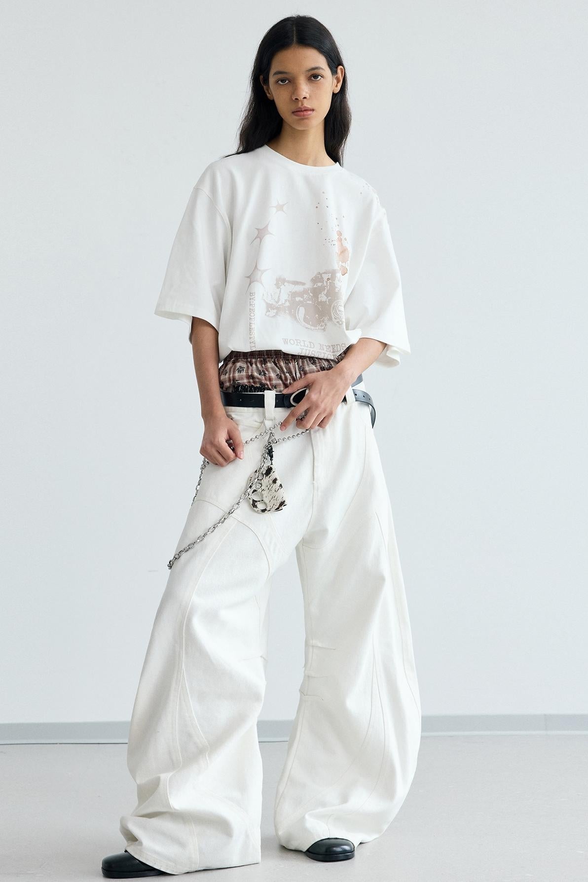 Frayed Wide-Leg Machete Jeans