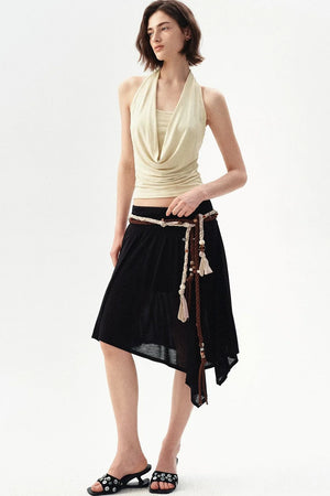 French Beaded Halter Backless Top
