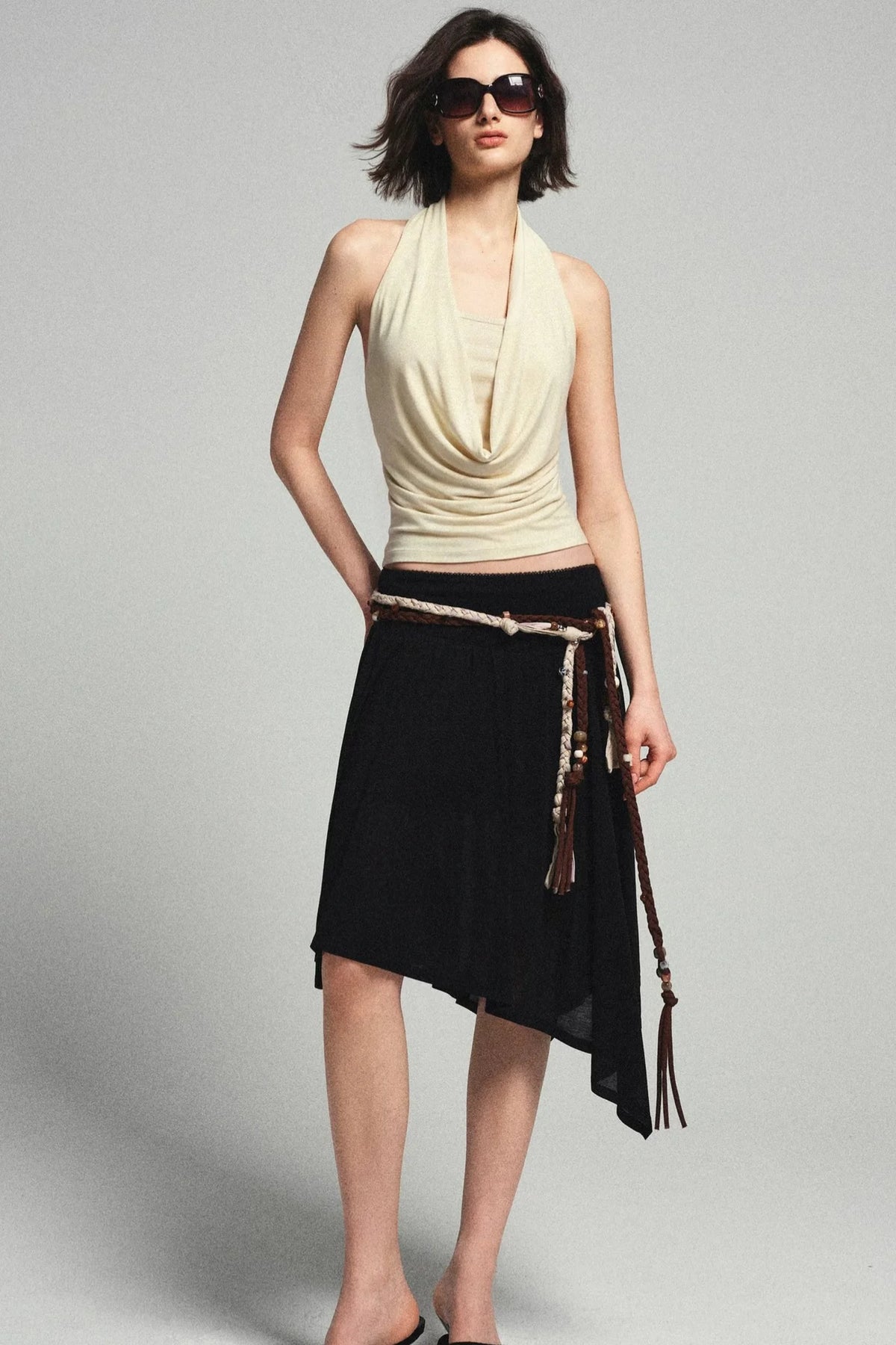 French Beaded Halter Backless Top