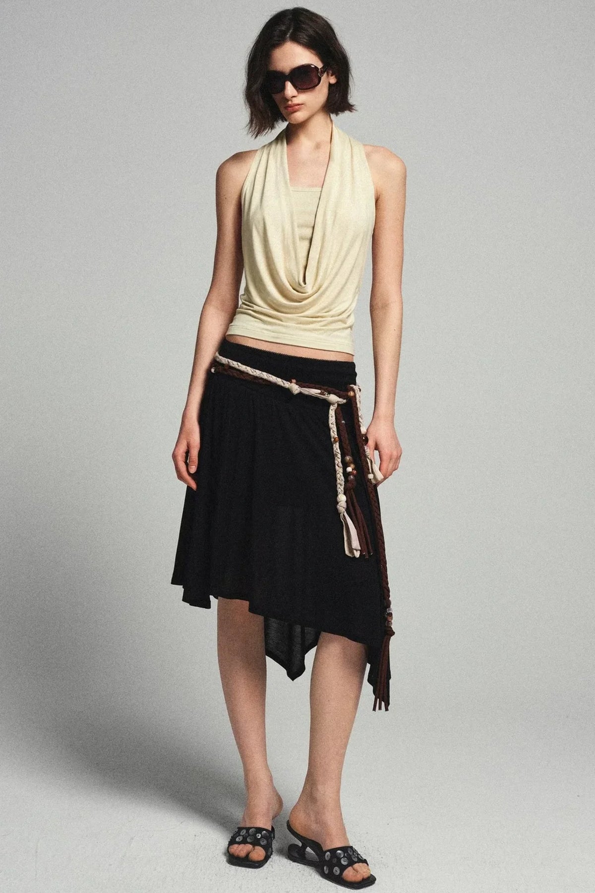 French Beaded Halter Backless Top