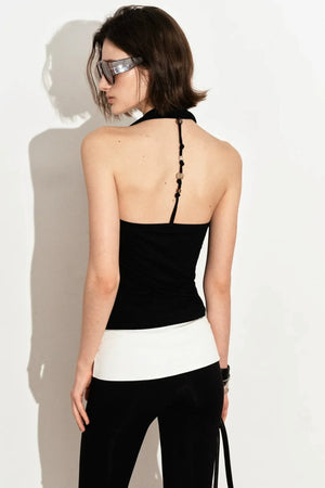 French Beaded Halter Backless Top