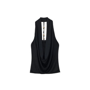French Beaded Halter Backless Top