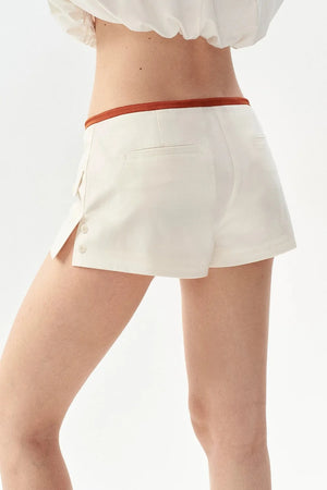 French Caramel Color Block Linen Shorts
