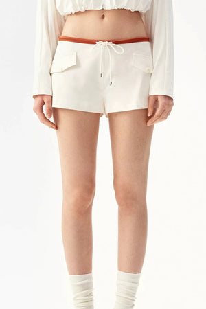French Caramel Color Block Linen Shorts
