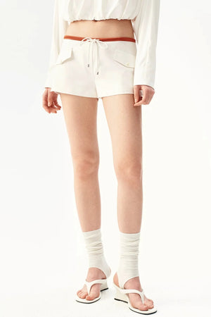 French Caramel Color Block Linen Shorts
