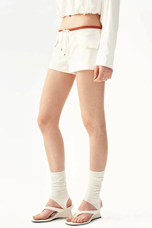 French Caramel Color Block Linen Shorts