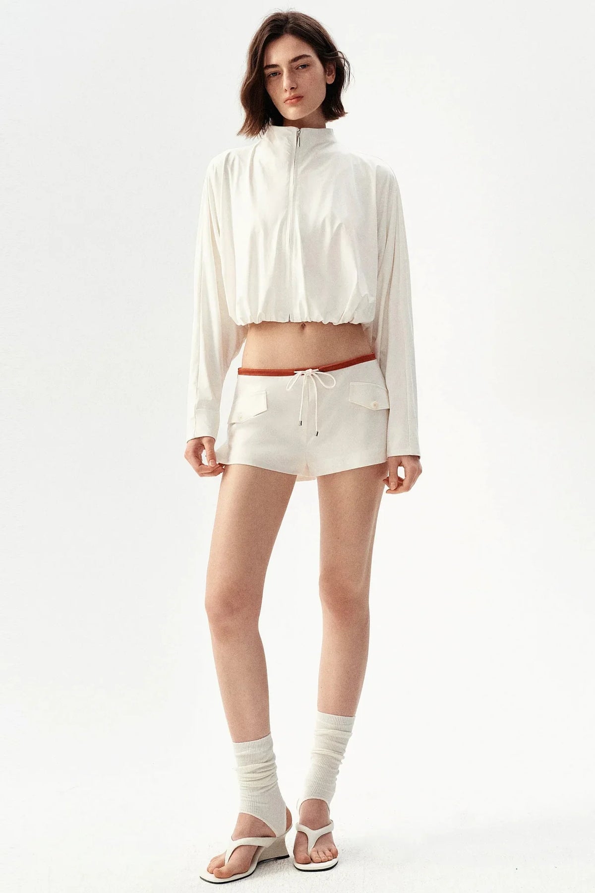 French Caramel Color Block Linen Shorts