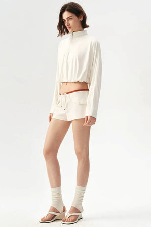 French Caramel Color Block Linen Shorts