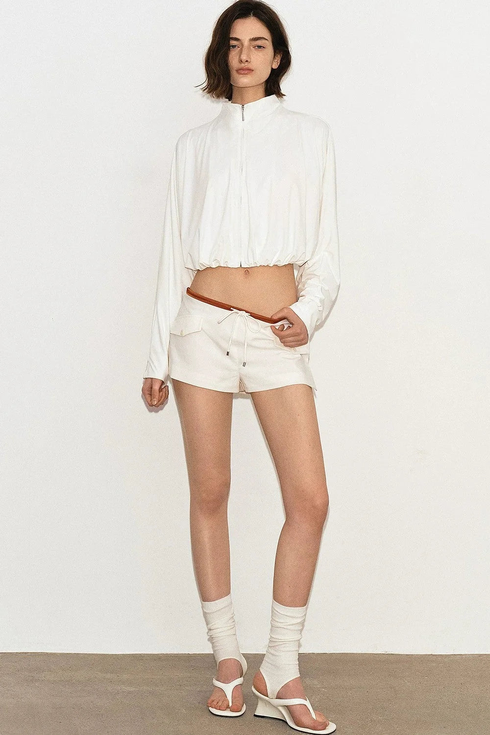French Caramel Color Block Linen Shorts