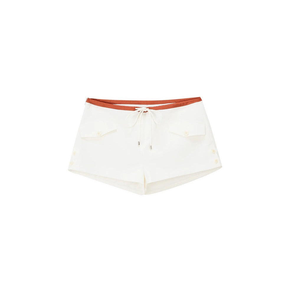 French Caramel Color Block Linen Shorts