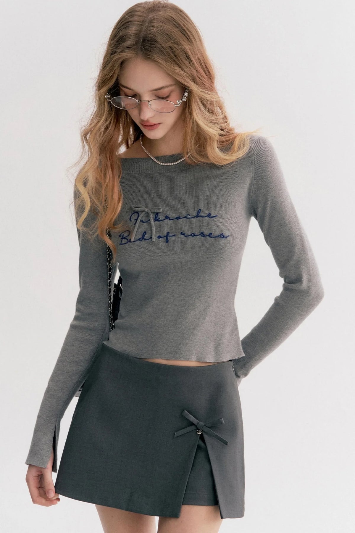 French Chain Sleeve Knit Top