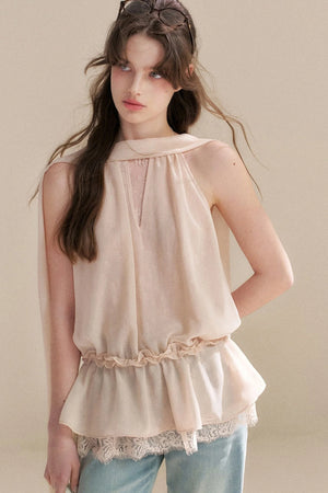 French Chiffon Lace Ribbon Top