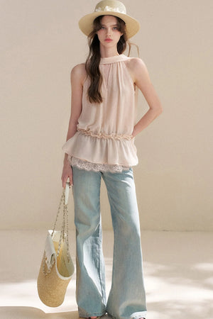 French Chiffon Lace Ribbon Top