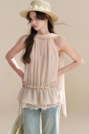 French Chiffon Lace Ribbon Top