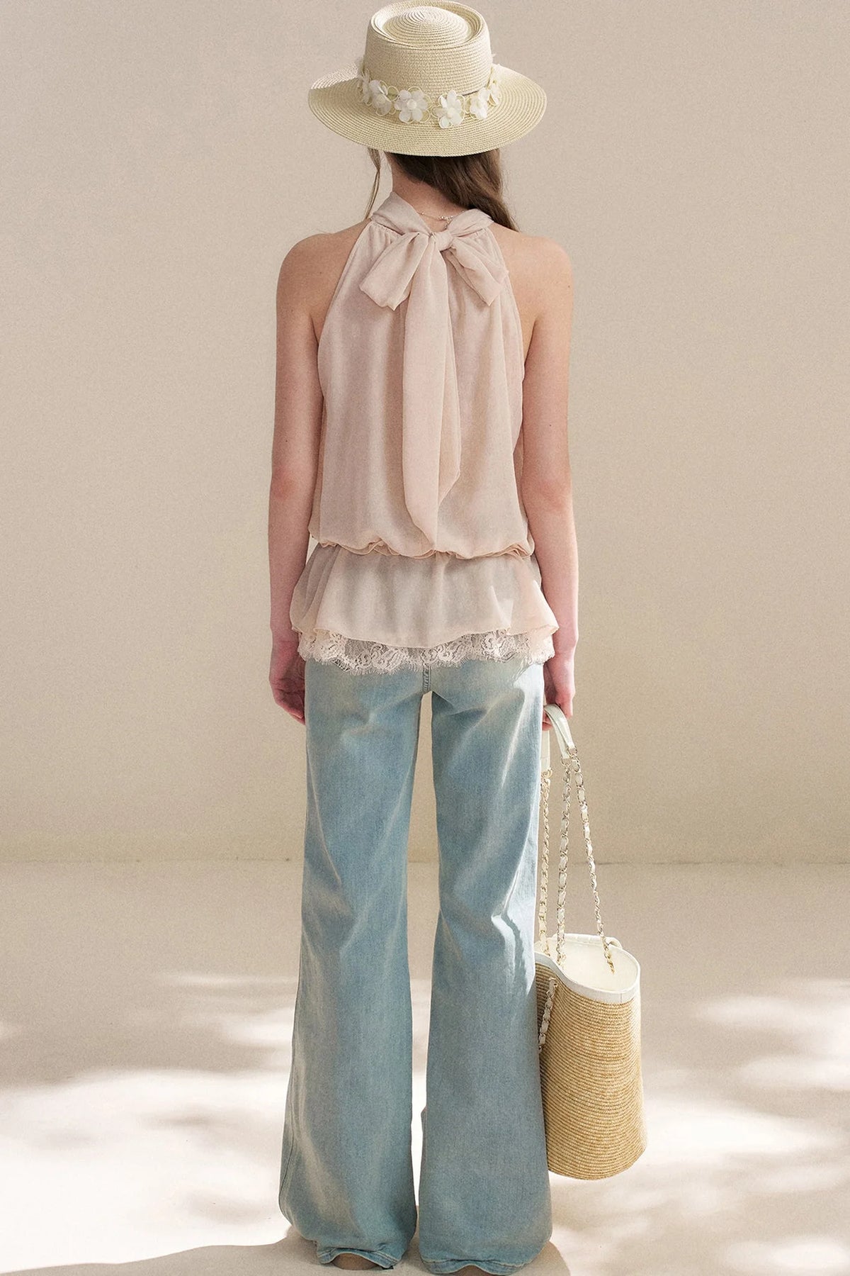 French Chiffon Lace Ribbon Top