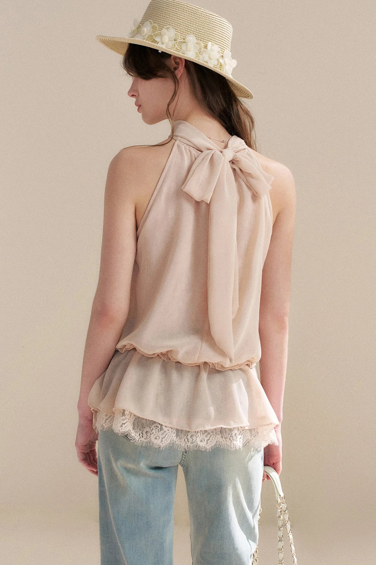 French Chiffon Lace Ribbon Top