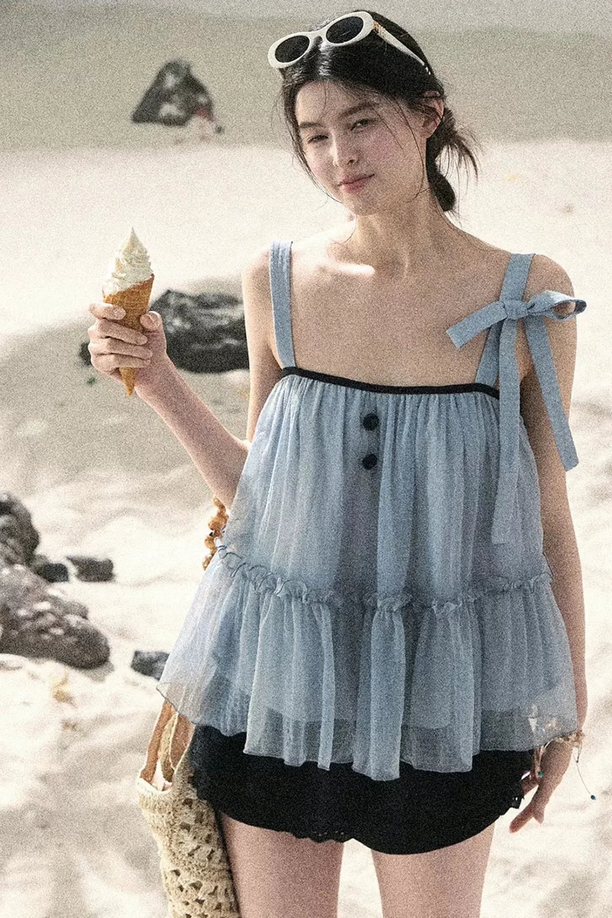 French Chiffon Mesh Top
