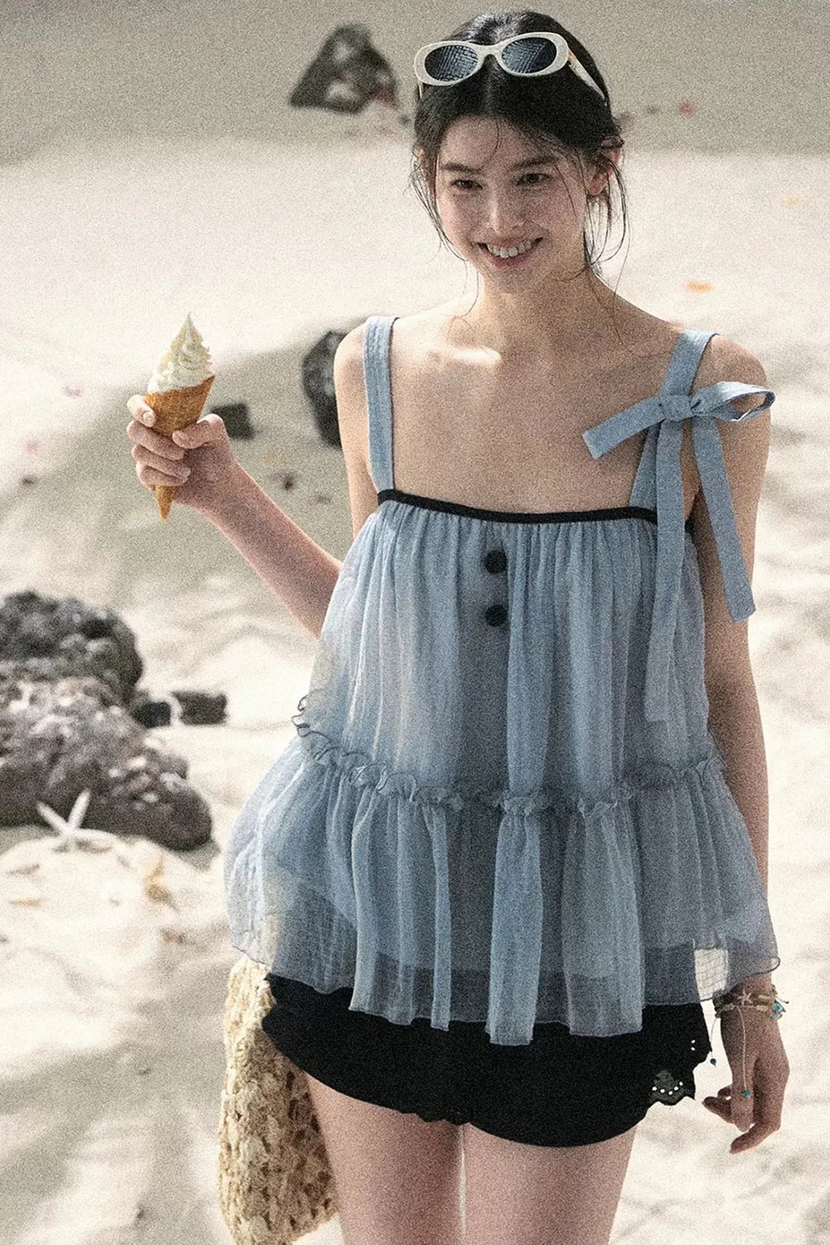 French Chiffon Mesh Top